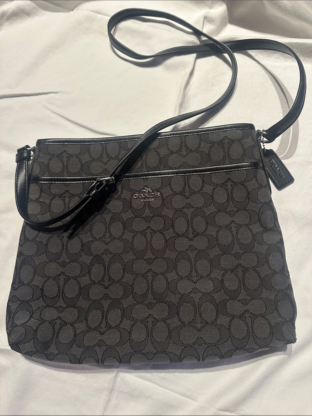 Coach Black Signature Crossbody with Leather Trim